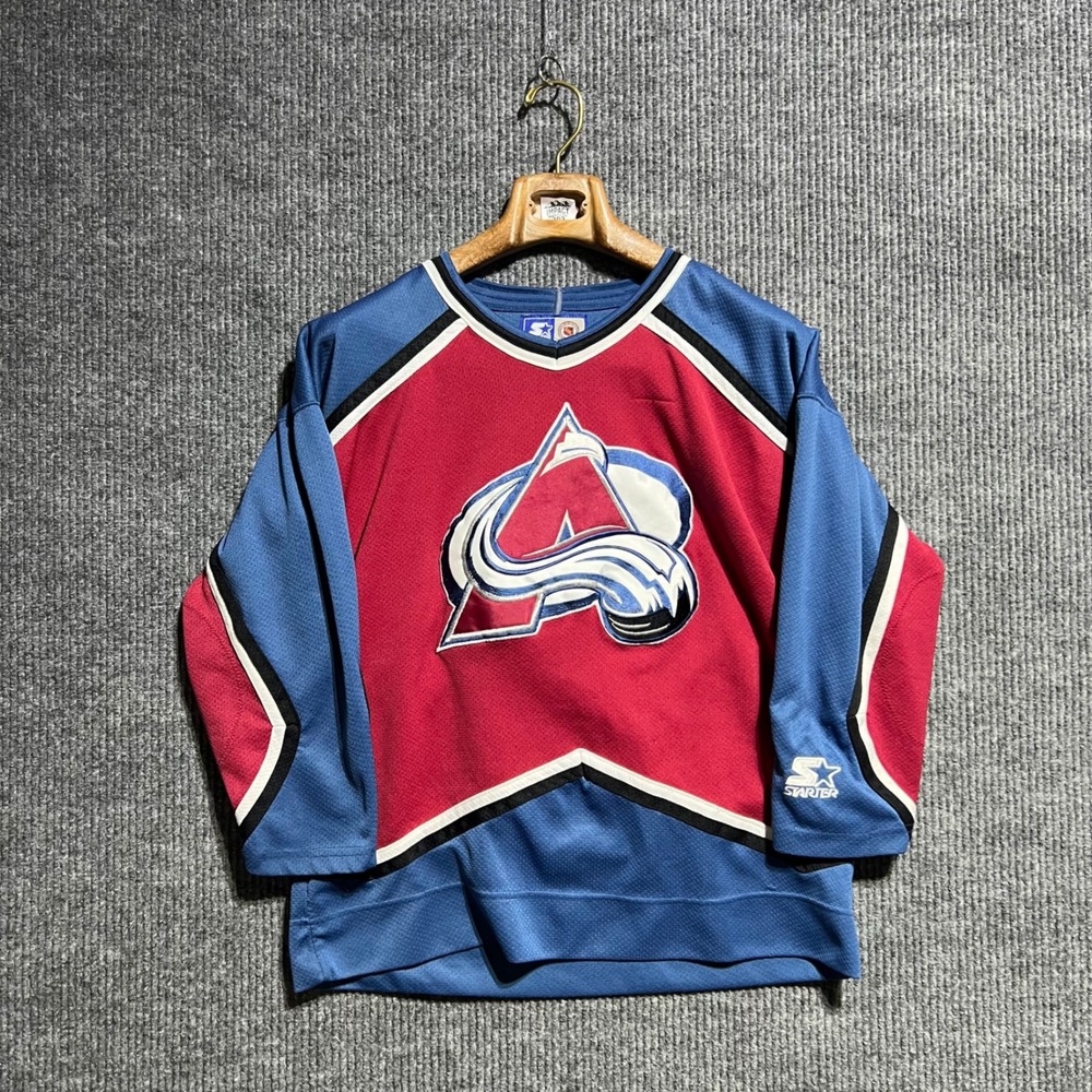 Vintage Starter Colorado Avalanche Jersey Kids L/XL Blue Red NHL Hockey Makar